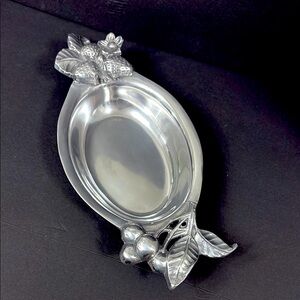 Vintage  Pewter Handmade Centerpiece Bowl With Cherry/Strawberry Handles